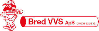 Logo for Bred VVS ApS med rød maskot og firmanavn