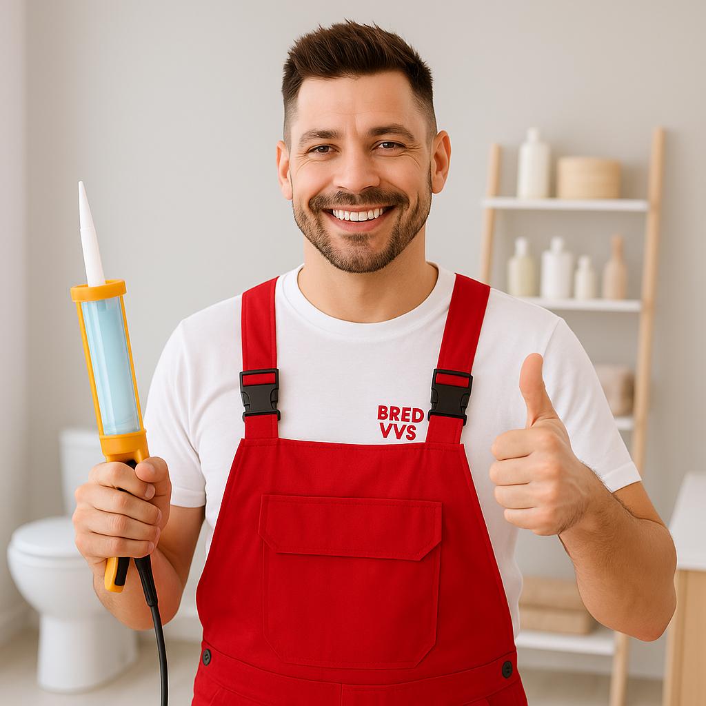 http://Smilende%20VVS-montør%20i%20rødt%20arbejdstøj%20med%20Bred%20VVS-logo,%20klar%20til%20opgave